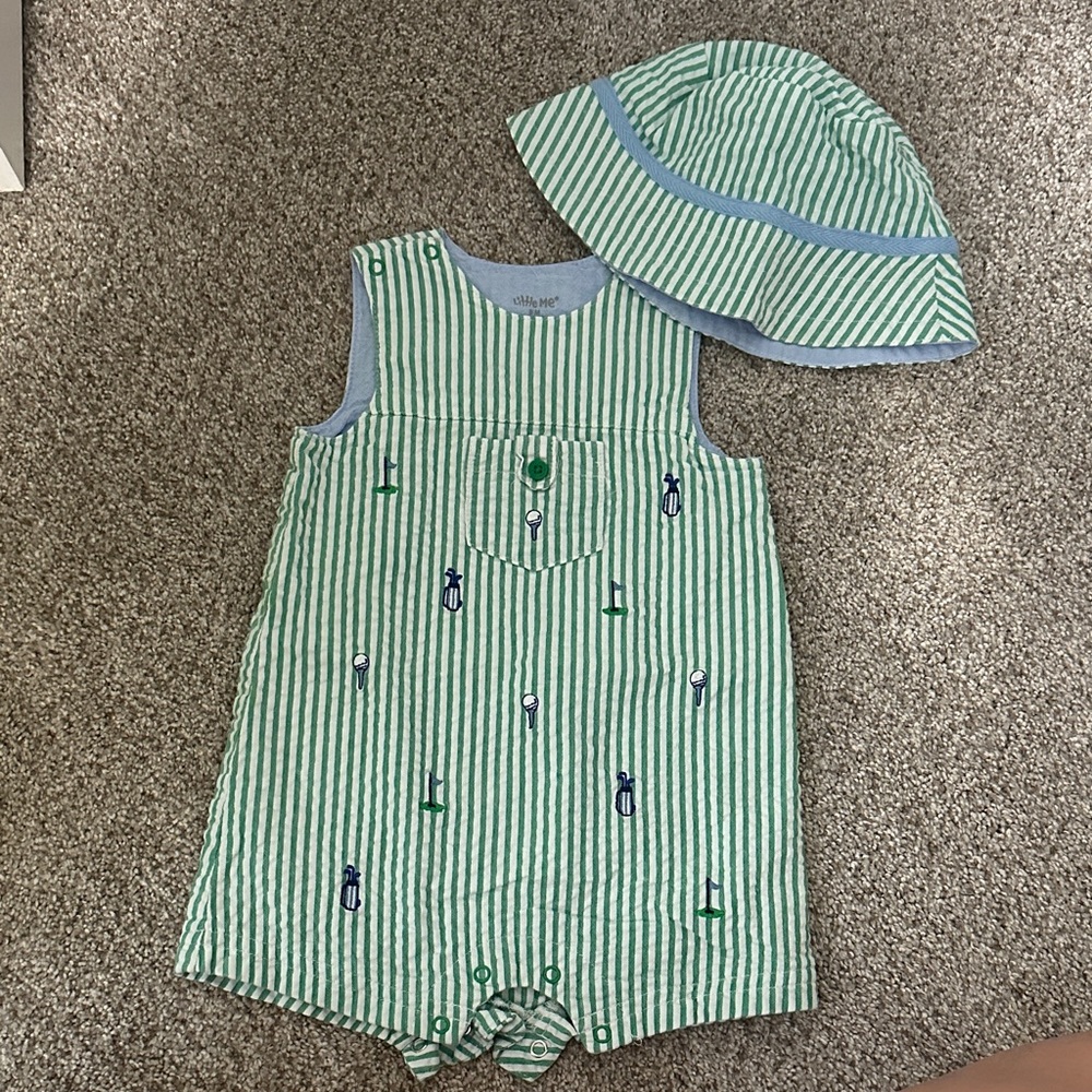 Little Me Striped Baby Outfit in Green and White